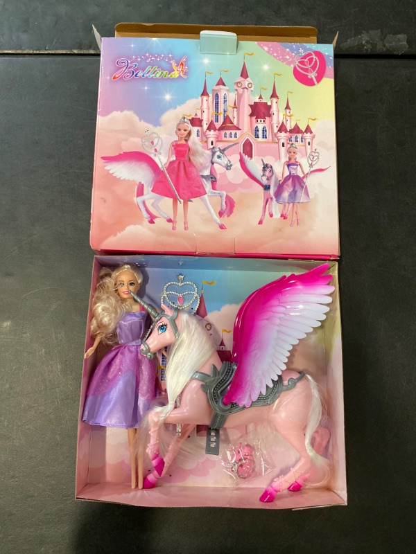 Photo 2 of BETTINA Color Changing Unicorn & Princess Doll, Color Change on Whole Unicorn under Sunshine, 11.5'' Princess Doll Toy, Unicorn Toys with Removable Saddle&Wings
