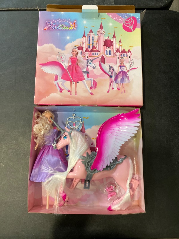 Photo 2 of BETTINA Color Changing Unicorn & Princess Doll, Color Change on Whole Unicorn under Sunshine, 11.5'' Princess Doll Toy, Unicorn Toys with Removable Saddle&Wings
