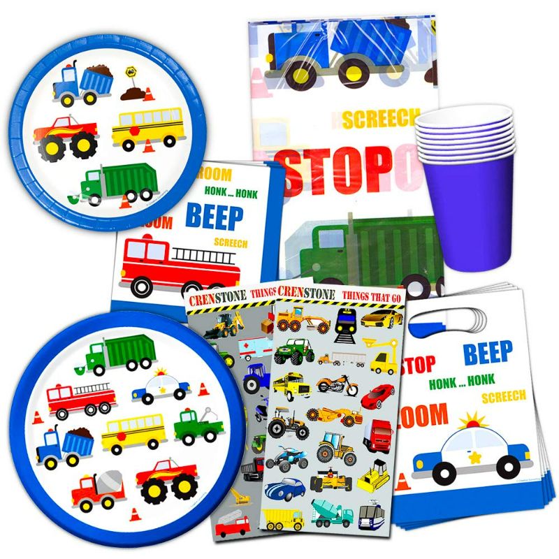 Photo 1 of Cars and Trucks Party Supplies Ultimate Set -- Birthday Party Decorations, Party Favors, Plates, Cups, Napkins and More (Things That Go Party Supplies)-( item different than stock photo, see attatched photo of all items)
