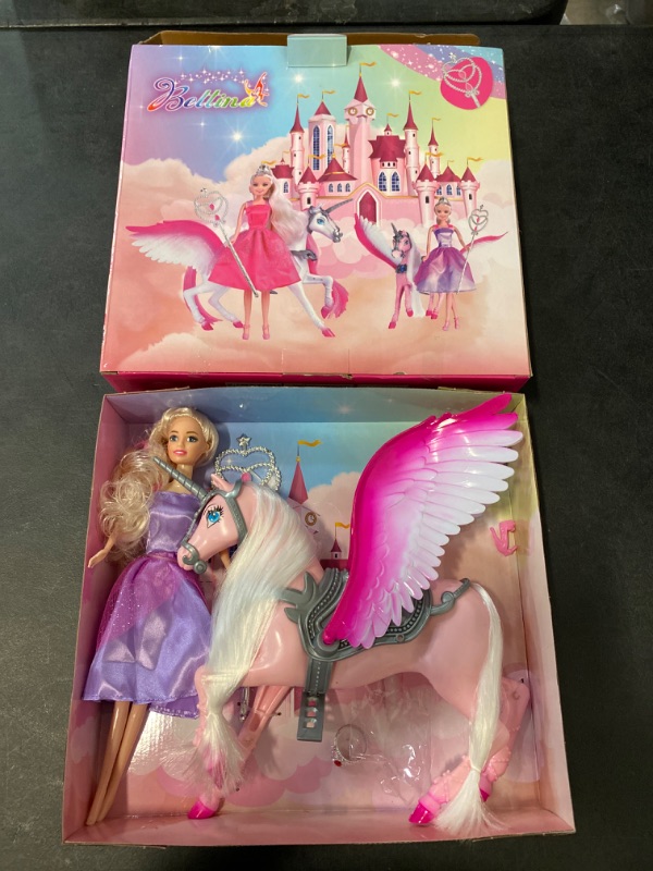 Photo 2 of BETTINA Color Changing Unicorn & Princess Doll, Color Change on Whole Unicorn under Sunshine, 11.5'' Princess Doll Toy, Unicorn Toys with Removable Saddle&Wings
