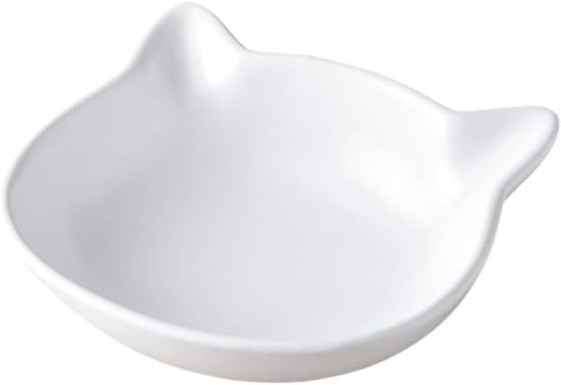 Photo 1 of Cute Cat Shaped Ceramic Cat Food Bowl for Indoor Cats 8 OZ Whisker Friendly Cat Feeding Bowl Cat Dishes for Food and Water-White-5.5 Inch
