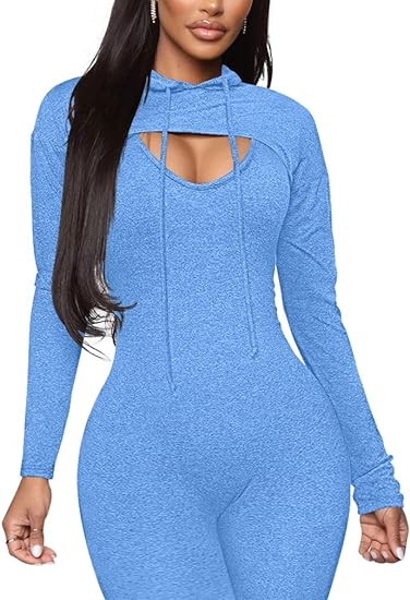 Photo 1 of (S) LAGSHIAN Women's Sexy 2 Piece Outfits Long Sleeve Hooded Crop Top Sleeveless Tank Jumpsuit Set Size Small
