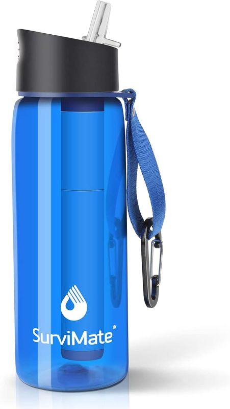 Photo 1 of SurviMate 0.01?m Ultra-Filtration Filtered Water Bottle, Portable Water Filter Bottle with 4-Stage Filtration for Survival, Camping, Hiking, Backpacking, Drinking, Emergency