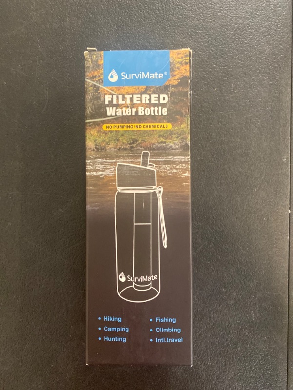 Photo 1 of SurviMate 0.01?m Ultra-Filtration Filtered Water Bottle, Portable Water Filter Bottle with 4-Stage Filtration for Survival, Camping, Hiking, Backpacking, Drinking, Emergency