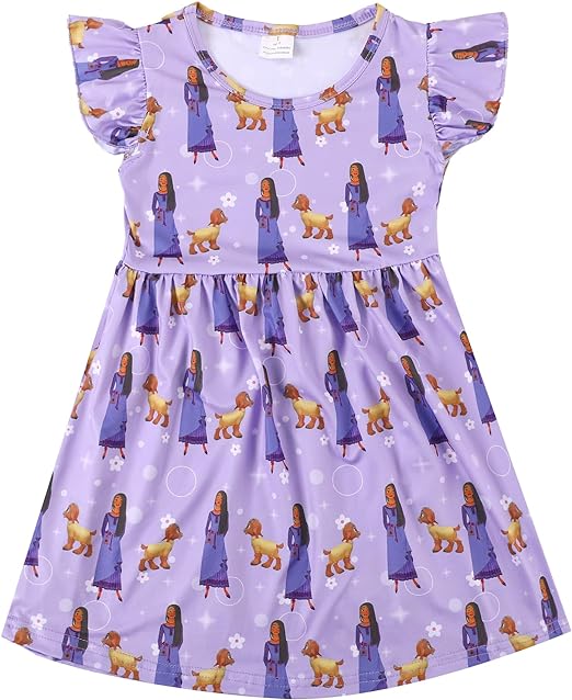 Photo 1 of Size 2T Small-Toddler Girls Princess Cartoon Twirl Dress Ruffle Bottom Blue Summer Flutter Sleeves Clothes 
