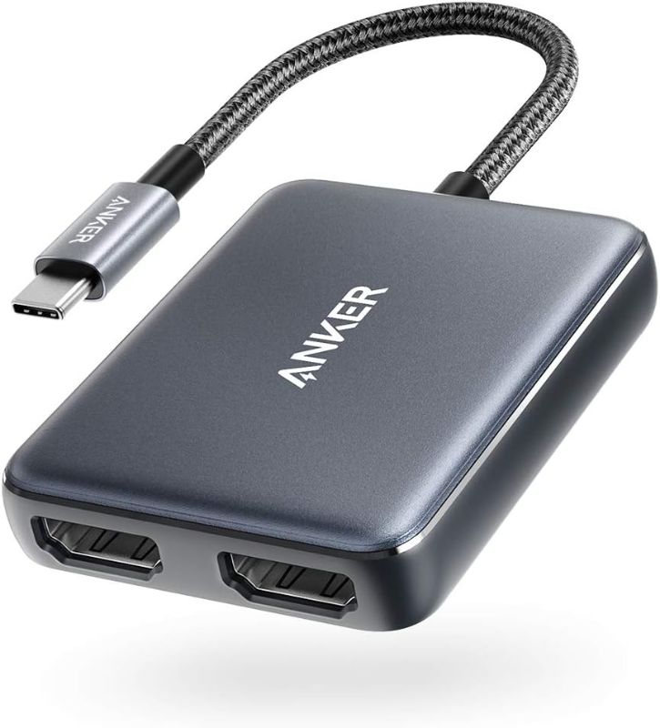 Photo 1 of Anker USB C to Dual HDMI Adapter, Compact and Portable USB C Adapter, Supports 4K@60Hz and Dual 4K@30Hz, for MacBook/LenovoYoga/Thinkpad, XPS, and More [macOS only Support SST Mode]