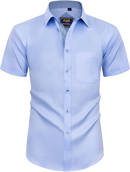 Photo 1 of (4X) Alimens & Gentle Mens Short Sleeve Dress Shirts Wrinkle Free Solid Casual Button Down Shirts with Pocket Size 4X