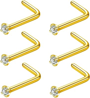 Photo 1 of 316L Surgical Steel 18g Nose Rings Studs L-Shape Nose Nostrial Piercing Body Jewerly L Shaped Nose Studs 1.5mm 2mm 2.5mm 3mm CZ Nose Screw Studs Rings for Women