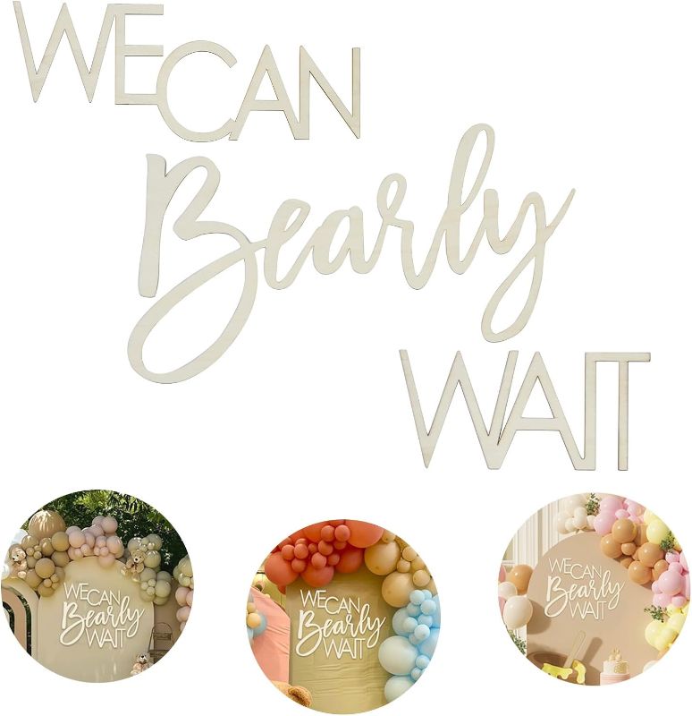 Photo 1 of We Can Bearly Wait Sign Teddy Bear Baby Shower Decoration Backdrop Wooden Banner for Gender Reveal Party(Girl Boy Baby) Theme Party