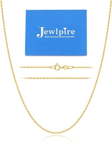 Photo 1 of Jewlpire Italian Solid 24K Real Gold Over 925 Sterling Silver Chain Necklace for Women Girls, 1.2mm Hypoallergenic Cable Chain Thin & Sturdy & Shiny Women's Chain Necklaces