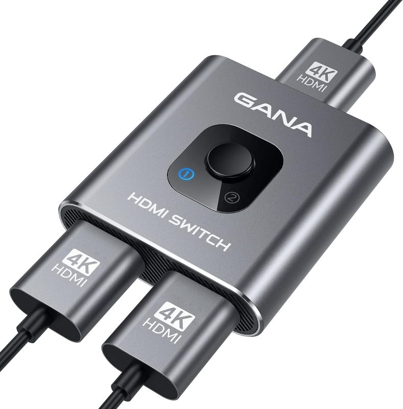 Photo 1 of HDMI Switch 4k@60hz Splitter, GANA Aluminum Bidirectional HDMI Switcher 2 in 1 Out, Manual HDMI Hub Supports HD Compatible with Xbox PS5/4/3 Blu-Ray Player Fire Stick Roku