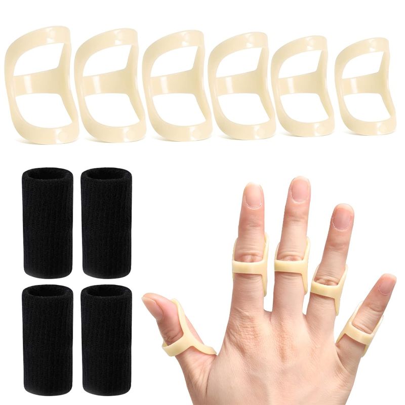 Photo 1 of 10Pcs Oval Finger Splints & Sleeves Kit, 6 Graduated Trigger Finger Splint & 4 Finger Sleeves for Trigger/Mallet/Arthritis/Straightening, Finger Brace Support for Thumb/Middle/Ring/Index/Pinky(Unknown size)