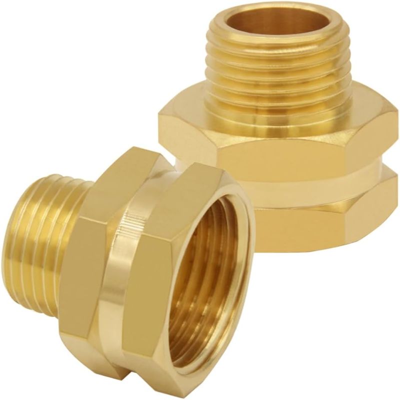 Photo 1 of Uenede 2PCS Brass Garden Hose Adapter 3/4"GHT Female to 1/2"NPT Male Thread Reducer Water Hose Nipple Reducing Convert Pipe Fittings Connector