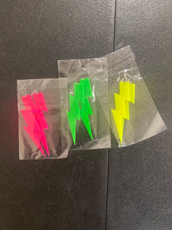 Photo 2 of Hicarer 3 Pairs 80s 90s Neon Earrings for Women Retro Pendant Acrylic Drop Dangle for 80's Outfit Glow Party Accessories