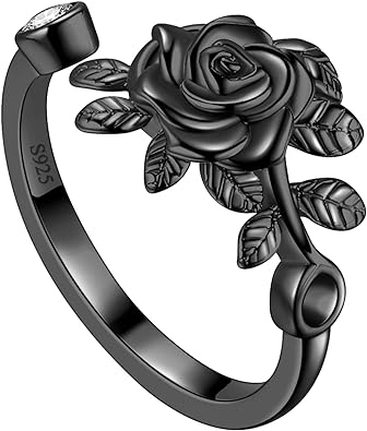 Photo 1 of 25 Sterling Silver Rose Flower Ring Adjustable Elegant Flower Rose Ring Promise Ring Women Girls Rose Flower Earring Studs Disney Beauty Rose Necklace Elegant Rose Jewelry for Birthday Wedding Bridesmaid Gifts