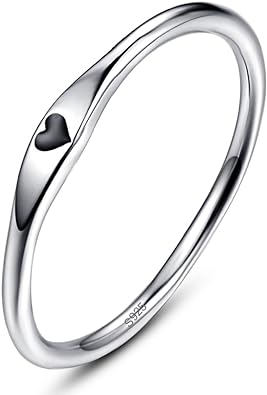 Photo 1 of 925 Sterling Silver Simple Carve Heart Wedding Band Stackable Promise Ring for Her Size 7