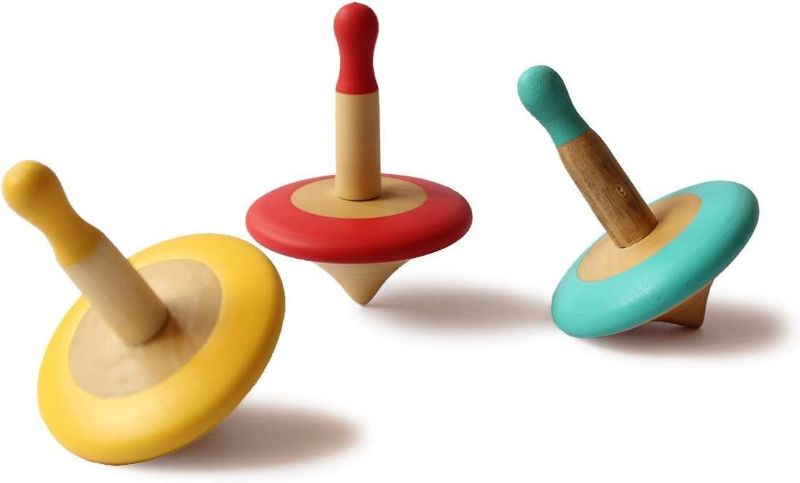 Photo 2 of Shumee Wooden Spinning Tops 3 Pcs - Wooden Spin Tops, Wooden Toys, Educational Toys, Kindergarten Toys, Standard Tops, Sensory Toys, Learning Toys, Fidget Spinner, Gyroscope|Fun Birthday Party Favors