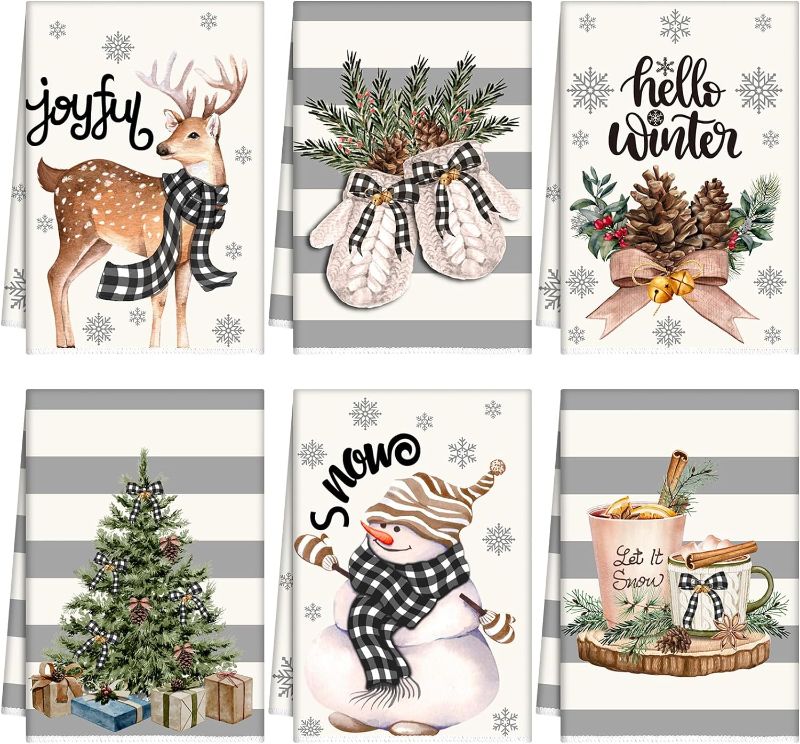 Photo 1 of Sratte 6 Pcs Winter Kitchen Towels 23.62 x 15.75 Inch Absorbent Christmas Dish Towels