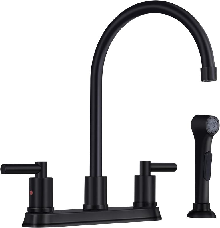 Photo 1 of ARRISEA 8 inch Two Lever Kitchen Faucet with Pull Out Side Sprayer, Black Stainless Steel Two Handle Kitchen Sink Faucet,4 Hole Kitchen Faucets with Side Sprayer, Faucet for Kitchen Sink