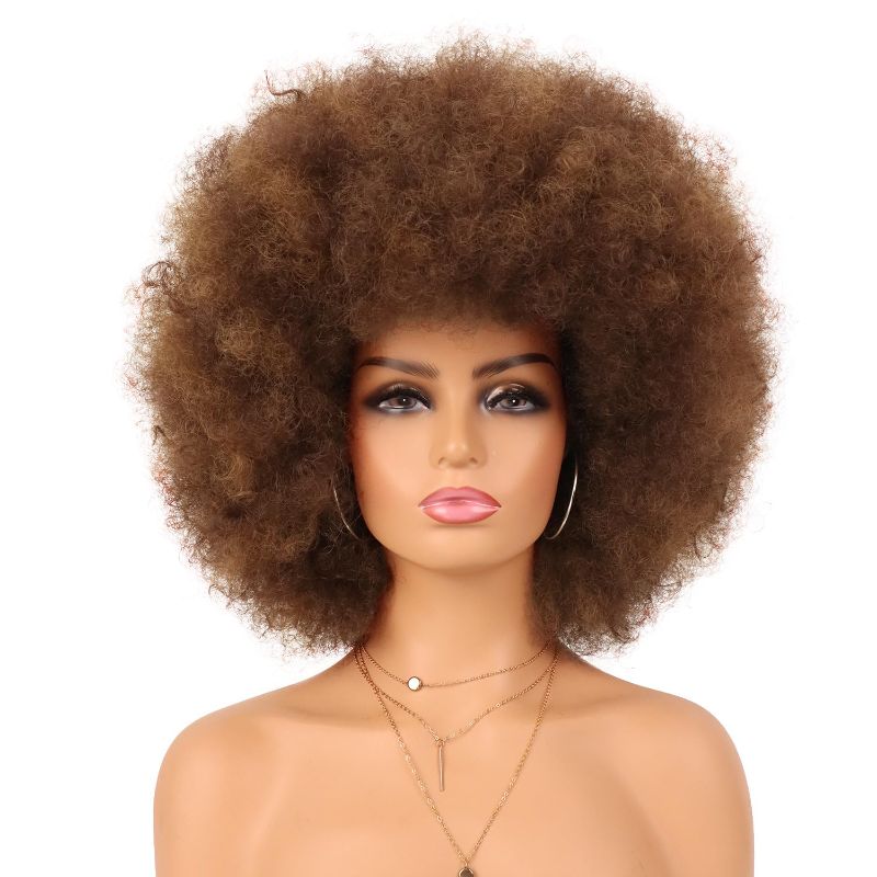 Photo 1 of G&T Wig 70s Afro Puff Mixed Brown Wigs for Black Women Glueless Wear and Go Wig Natural Looking Fluffy and Large Bouncy Afro Wigs for Daily Party Use