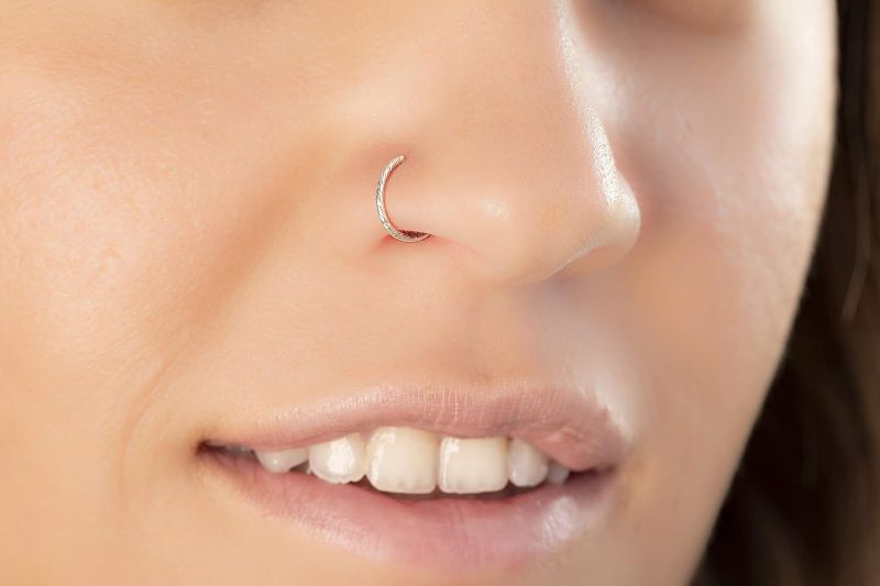 Photo 1 of 925 Silver Dainty Nose Ring For Women - 18G Nose Hoop 8mm 0.2 Inches - Tiny Nose Piercing Handmade