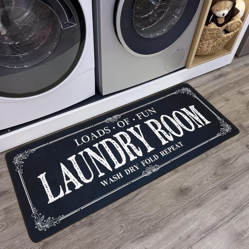 Photo 1 of Non Slip Laundry Runner Rug - Farmhouse Kitchen Floor Mat for Mudroom and Bathroom - Black, 20 X 47 Inches
