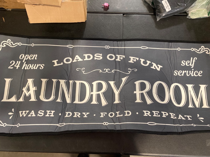 Photo 1 of Non Slip Laundry Runner Rug - Farmhouse Kitchen Floor Mat for Mudroom and Bathroom - Black, 20 X 47 Inches