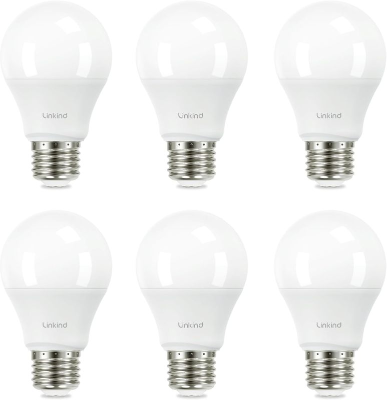 Photo 1 of Linkind A19 LED Light Bulb, 60W Equivalent, 9W 2700K Soft White, 800 Lumens Non-Dimmable, E26 Standard Base, Energy Efficient UL Listed for Bedroom Home Office, 6 Pack