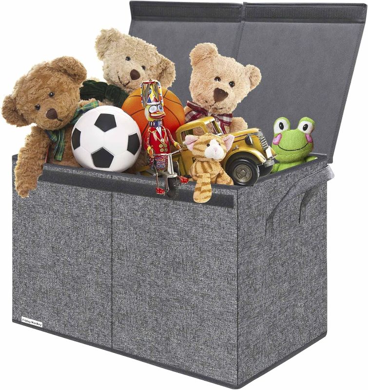 Photo 1 of Large Toys Box Storage Organizer with Lid & Comfortable Handles, Collapsible Sturdy Toy Chest Boxes Bins Baskets for Kids, Boys, Girls, Playroom, 25x13x16inch, Dark Grey, ZMBCWJX