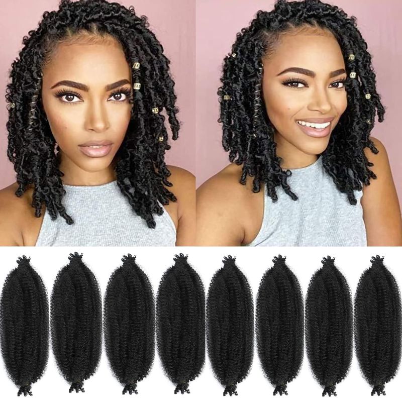 Photo 1 of 12 Inch Pre-Separated Springy Afro Twist Hair 7 Packs Suitable for Damaged Soft Locs Synthetic Marley Twist Braiding Hair (12Inch, 1B#)