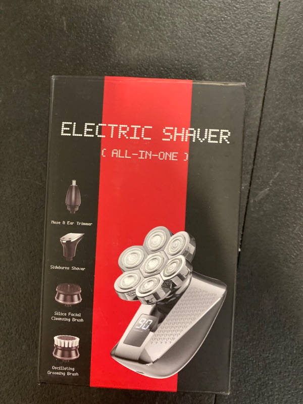 Photo 1 of Head Shavers for Bald Men, IPX7 Waterproof Shaver, 7D Rechargeable Rotary Shaver, 5 in 1 Grooming Kit for Men, Wet/Dry Shaver Hair Trimmer with LED Display, USB Charging, Storage Bag-Silver