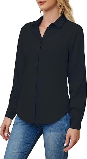 Photo 1 of (M) Wrinkle Free Womens Button Down Shirts for Women Long Sleeve Stretch Business Office Formal Work Blouses Tops