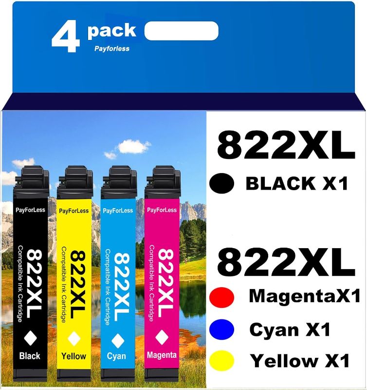 Photo 1 of 822XL Remanufactured for Epson 822XL Ink Cartridges for Epson 822 XL for Epson Workforce Pro WF-3820 WF-3823 WF-4820 WF-4830 WF-4833 WF-4834 Printer 4 Pack 1 Black 1 Cyan 1 Magenta 1 Yellow