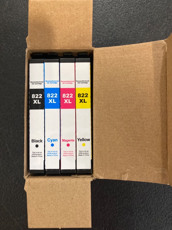 Photo 2 of 822XL Remanufactured for Epson 822XL Ink Cartridges for Epson 822 XL for Epson Workforce Pro WF-3820 WF-3823 WF-4820 WF-4830 WF-4833 WF-4834 Printer 4 Pack 1 Black 1 Cyan 1 Magenta 1 Yellow