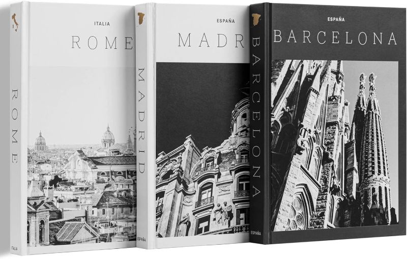 Photo 1 of Set of 3 XL Decorative Blank Book Set - Hardcover Books for Decoration - Great for Tabletops, Coffee Tables, and Bookshelves - Minimalist Home Decor - City Theme - Madrid, Rome, Barcelona