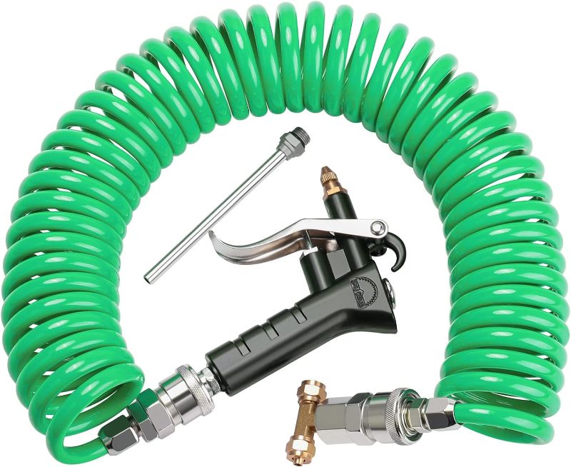 Photo 1 of Heavy Duty Truck Air Duster Blow Gun Cleaning with 9 Meter Long Coil and 2 interchangeable nozzle tips- Green Air Seat Blow Gun Kit