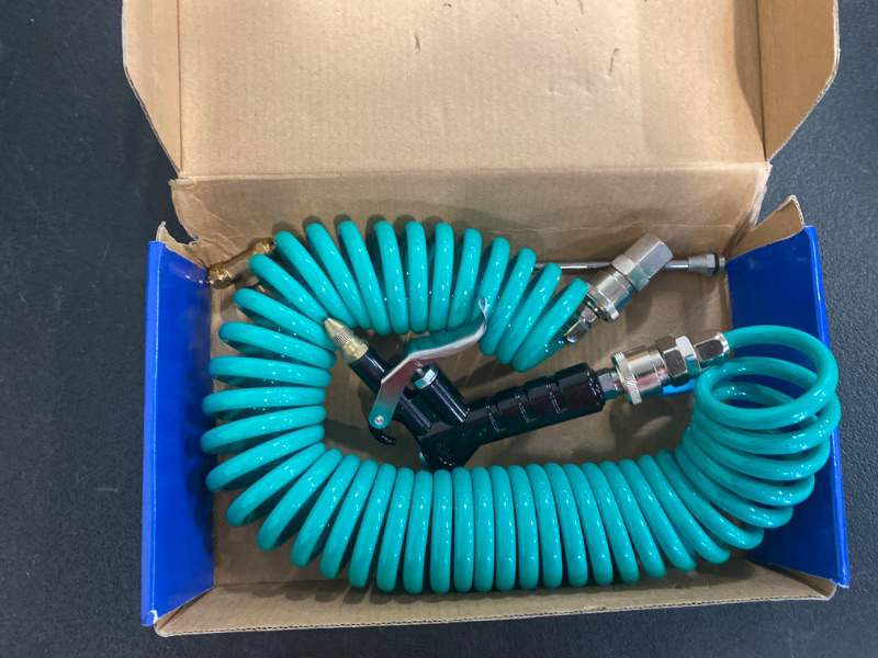 Photo 2 of Heavy Duty Truck Air Duster Blow Gun Cleaning with 9 Meter Long Coil and 2 interchangeable nozzle tips- Green Air Seat Blow Gun Kit