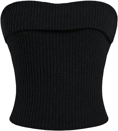 Photo 1 of (L) SweatyRocks Women's Casual Sleeveless Tube Top Strapless Ribbed Knit Bandeau Tops