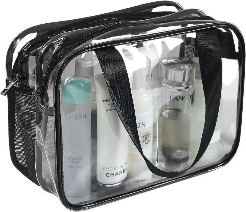 Photo 1 of Auseibeely Clear Cosmetics Bag Toiletry Bag, Large Clear Travel Bag for Toiletries, Waterproof & Draining Transparent Makeup Bag Tote Bag, Carry On Airport Airline Compliant Bag for Men Women