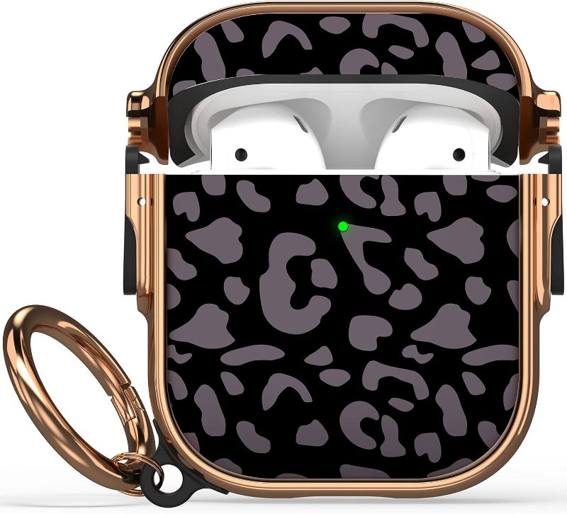 Photo 1 of Maxjoy for AirPods Case with Lock, Leopard AirPod Case Lock Hard Protective Cute iPod Cover for Women Men with Keychain Compatible AirPod 2nd 1st Generation Charging Case 2&1, Grey Leopard