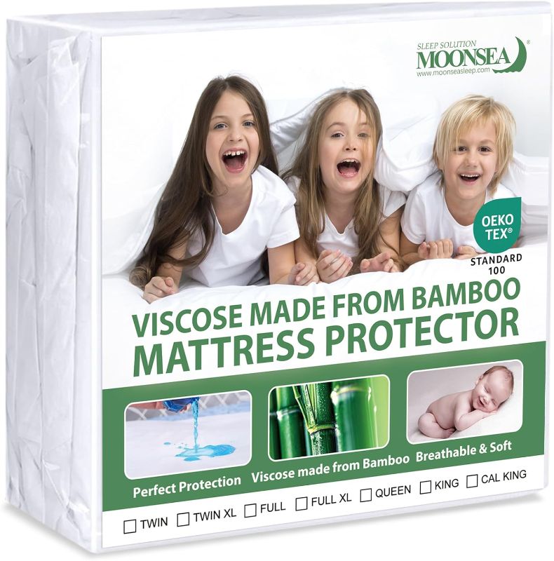 Photo 1 of Queen Mattress Protector Waterproof Mattress Cover Queen Size Bed, Viscose Made from Bamboo Mattress Cover, Breathable and Noiseless Fitted for 18" Deep Pocket