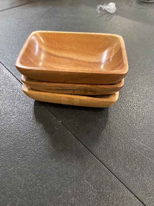 Photo 1 of Acacia Wood Salad Plates for Sandwich Bread Fruit Salad Snack Dough Candy Serving Appetizer Display Set of 3 (6" x 4" X 1.5")