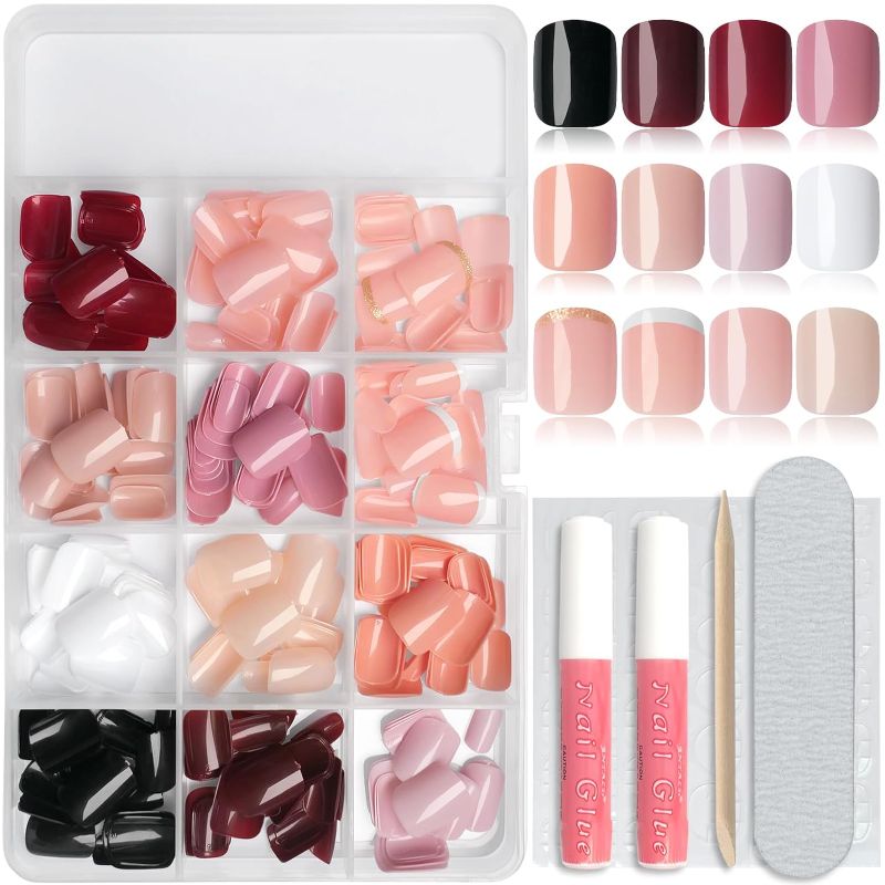 Photo 1 of 288pc Square Press on Nails Short Fake Nails with Glue and Adhesive Tabs, 12 Sizes Acrylic Nails Press on Nails Short Glue on Nails, Artificial False Nails Press ons Stick on Nails for Women