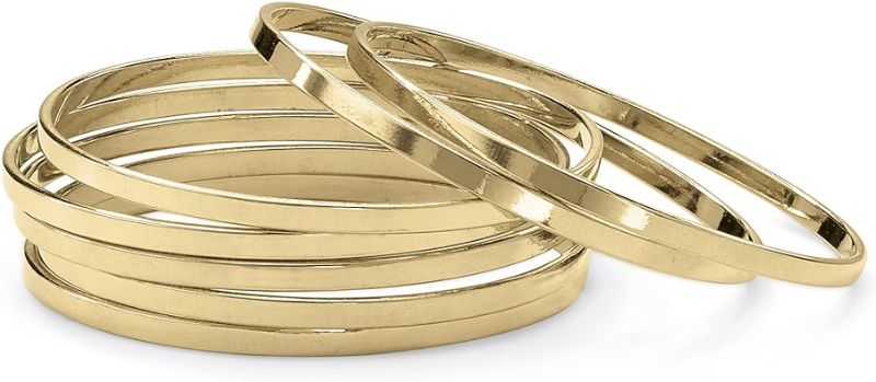 Photo 1 of PalmBeach Goldtone 7 Piece Polished Bangle Bracelet Set (3.5mm), 7.5 inches