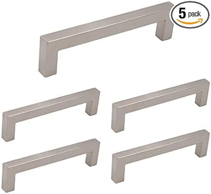 Photo 1 of homdiy Cabinet Pulls Brushed Nickel Cabinet Door Handles - J12SN Cabinet Handles Square Bar Cabinet Pulls Stainless Steel Cabinet Hardware for Kitchen Cabinets, 5in Hole Centers, 5 Pack