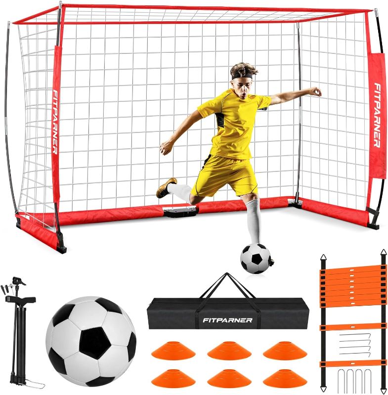 Photo 1 of  Soccer Goals for Backyard | Portable Soccer Goal Training Equipment | Collapsible Metal Base Soccer Net Set | 1 Goal +1 Soccer Ball+ 1 Agility Ladder + 6 Cones + 1 Ball Pump + 1 Carry Bag