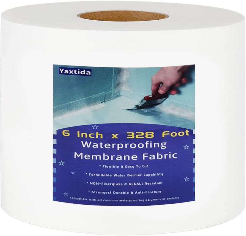 Photo 1 of 6 Inches X 328 Feet Waterproofing Membrane Anti Fracture Fabric, Reinforcing Water Barrier Drywall Mesh Tape, Liquid Waterproof Membranes Fiberglass Tape for Shower Wall,Leak,Seam