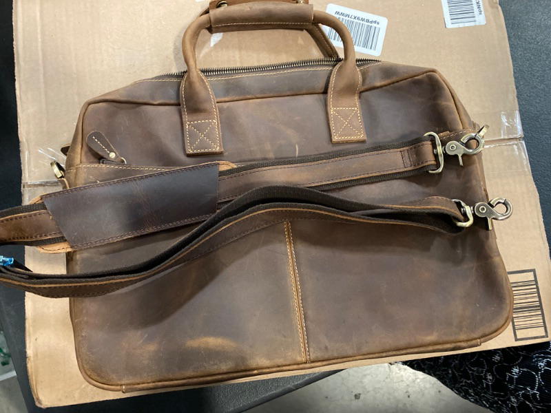 Photo 2 of Jack&Chris Leather Messenger Bag for Men, Brown Leather Briefcase Mens Vintage 14 inch Leather Laptop Bag Computer School Distressed Bag