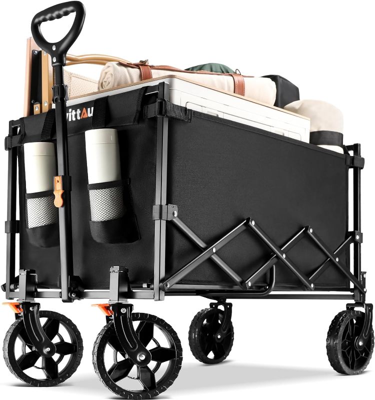 Photo 1 of Uyittour Collapsible Wagon Cart Heavy Duty Foldable, Portable Folding Wagon with Ultra-Compact Design, Utility Grocery Wagon for Camping Sports Shopping, Black