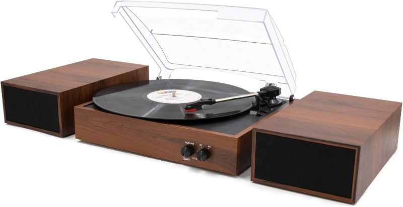 Photo 1 of LP&No.1 Wireless Vintage Turntable with Stereo Bookshelf Speakers,3-Speed Belt-Drive Record Player with Wireless Input, Auto-Stop, Acrylic Dust Cover, Mahogany